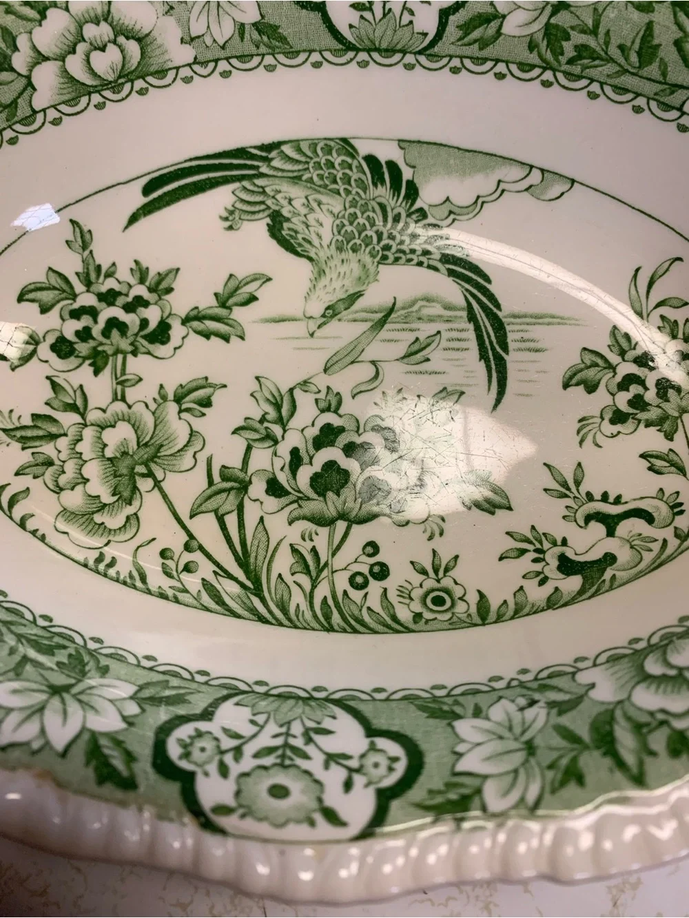 Vintage Aquila Wood & Sons Woods Ware Serving Dish - Off White with Green
